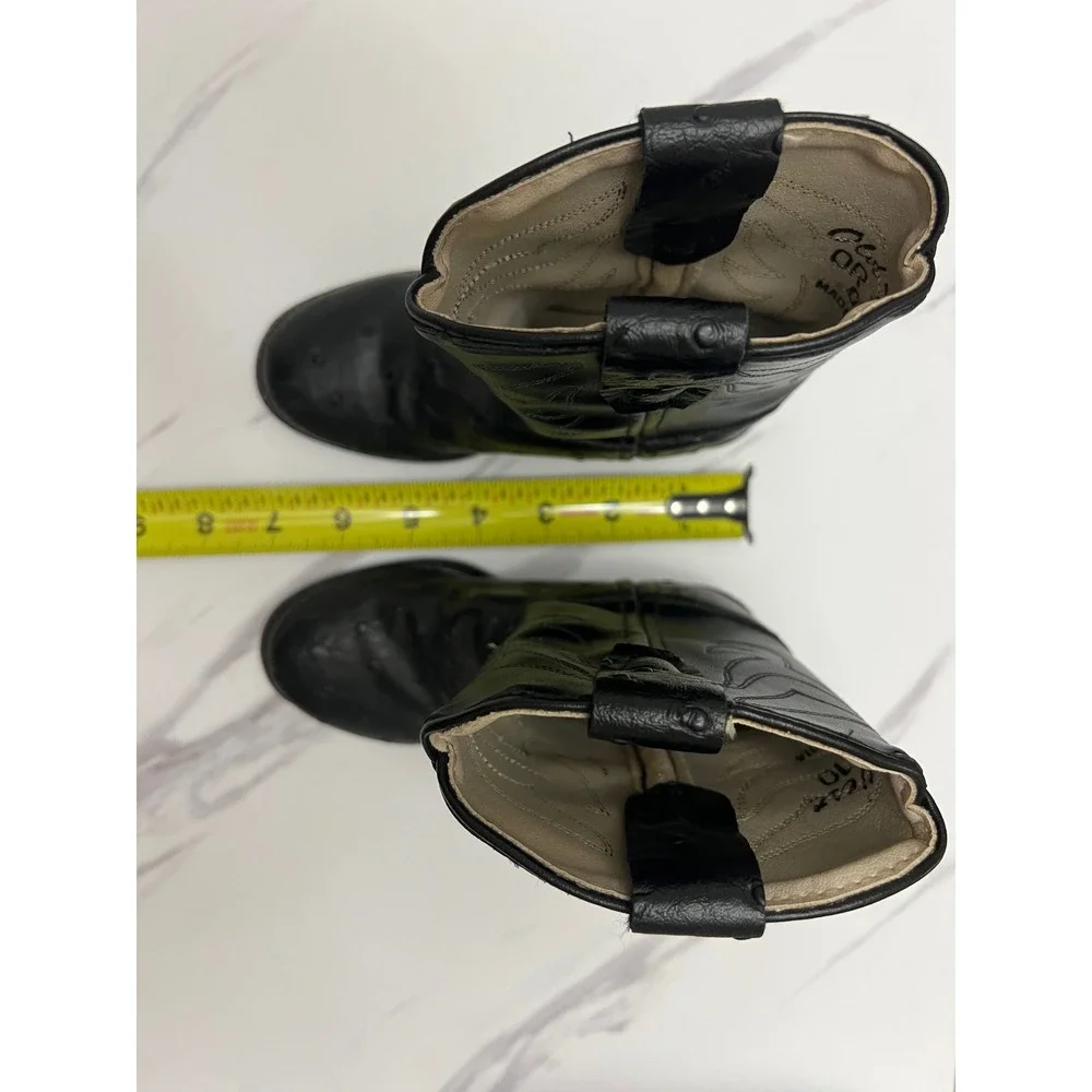 Old West Kids Black Faux Ostrich‎ Western Cowboy Boots Round Toe Size 7.5 2010